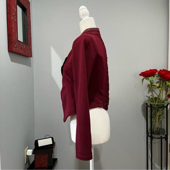 NEW Michel Cropped Open Zipper Lattice Panel Casual Layering Blazer Jacket M NWT - Picture 9 of 14